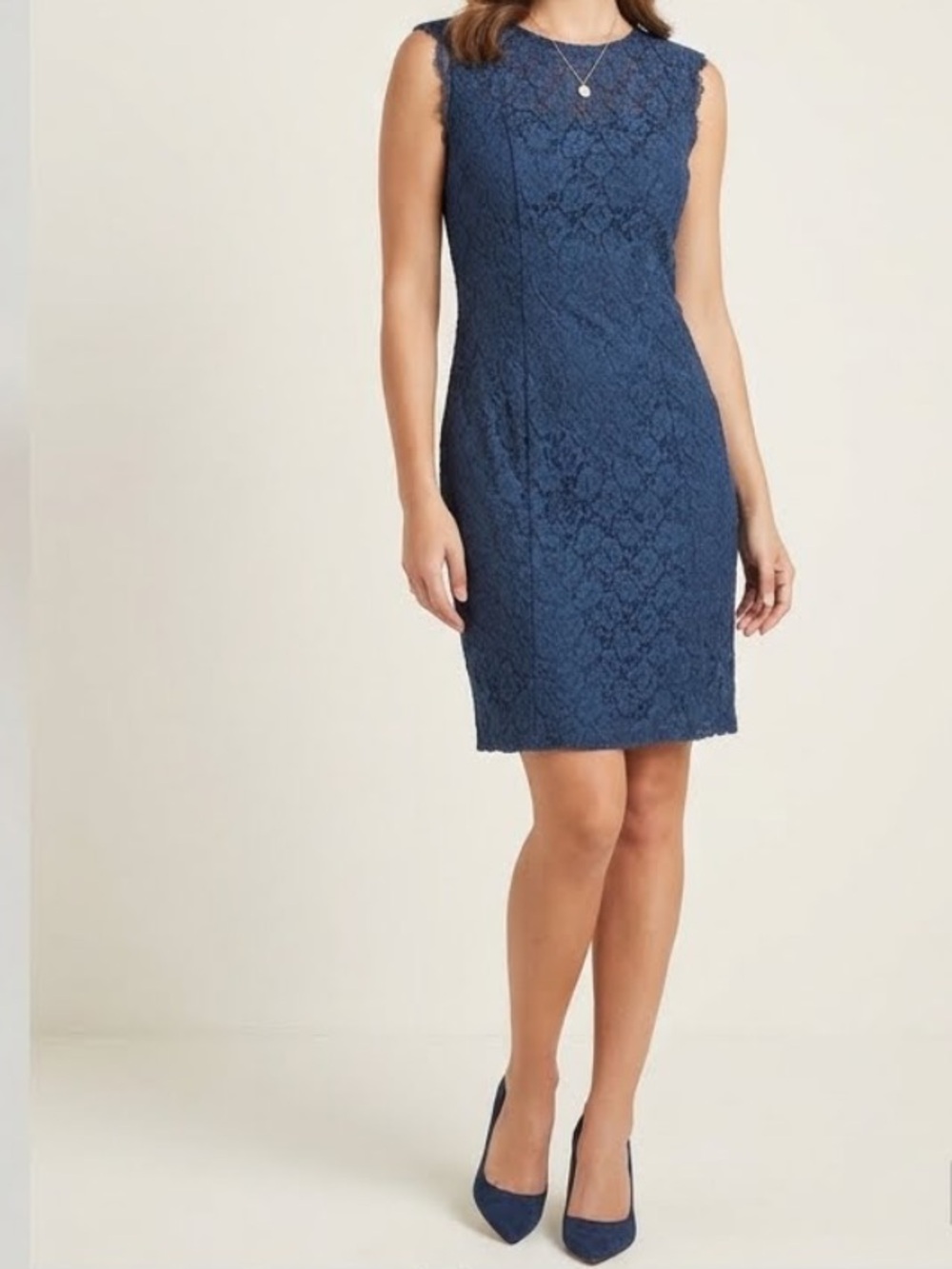 MODCLOTH Lace Sheath Dress Blue Sleeveless Large